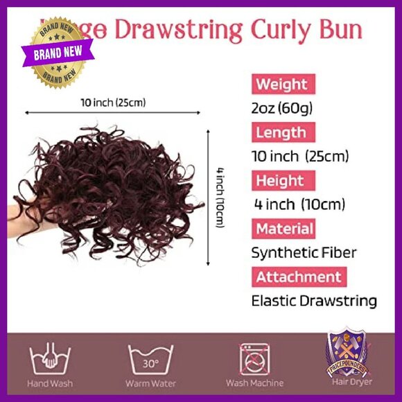 Large Full Synthetic Hair Bun Extension with Drawstring & Combs